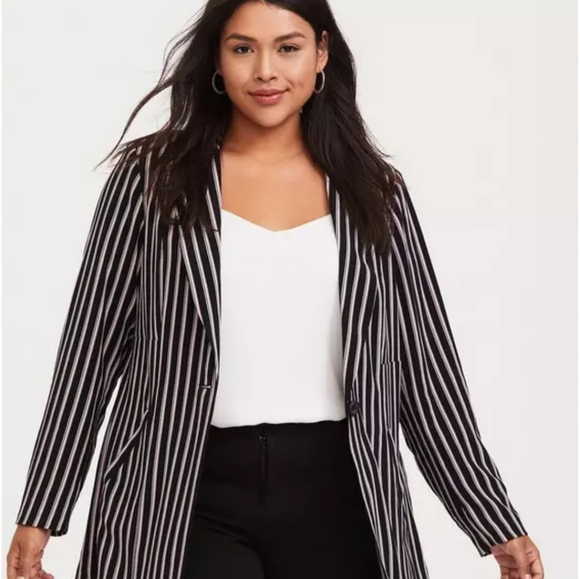 Torrid 4 Stripe A line  Trench Coat Women's Plus Size 2X  Black Striped NWT - Picture 1 of 9
